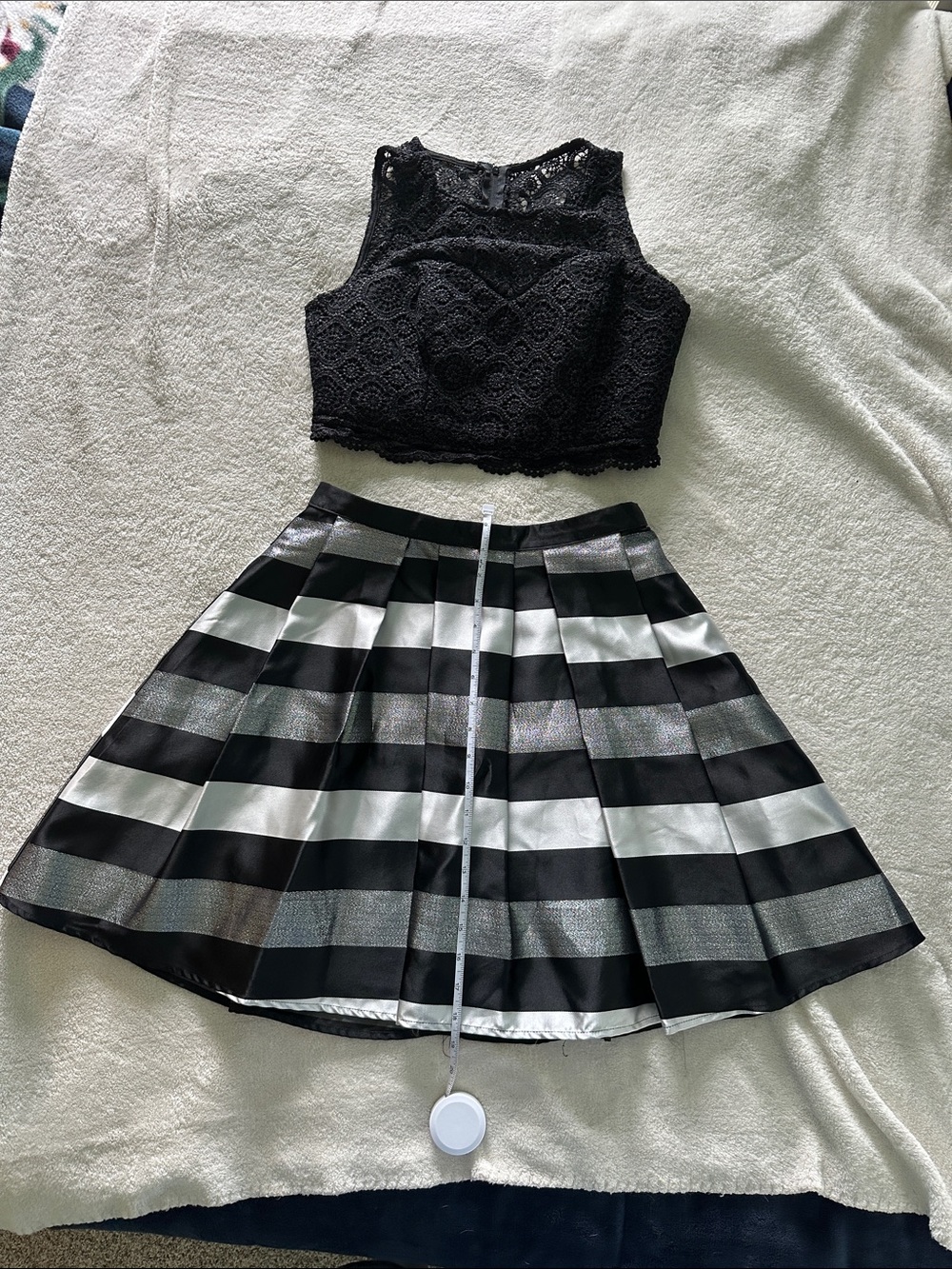 My Michelle Black & Silver Striped Circle Skirt